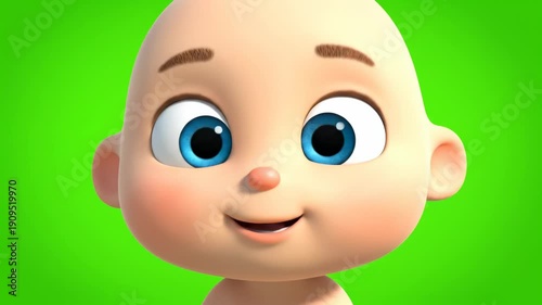 Cute 3D Animated Baby Sticking Tongue Out Playfully on Green Screen