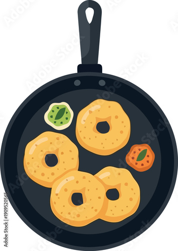 Vector Illustration of Medu Vada Frying in Pan – Traditional South Indian Breakfast Snack