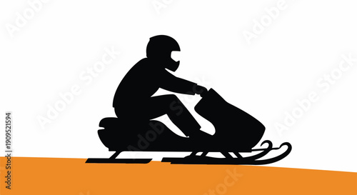Silhouette of a person riding a snowmobile, depicting winter sports and recreation. Graphic vector illustration for cold weather adventures.