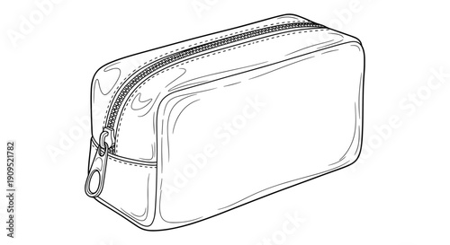 Zippered cosmetic bag in line art style on white background