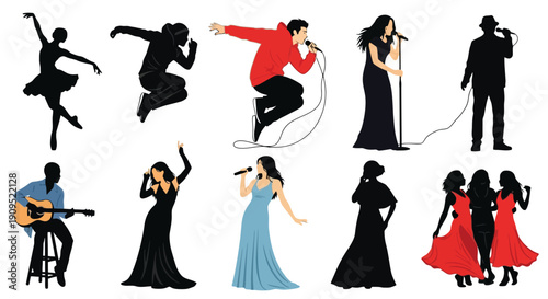 Collection of Silhouettes of Performers and Dancers.