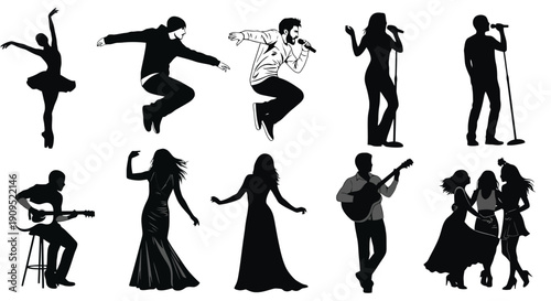 Collection of Diverse Performing Artists Silhouettes.