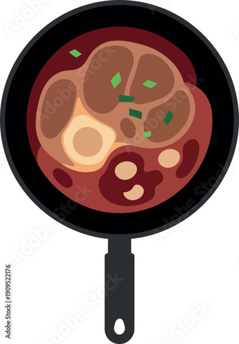 Osso Buco Stew in Pan Vector Illustration – Traditional Italian Braised Veal Shank Dish