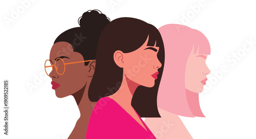 Diverse women faces in profile illustration.