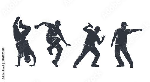 Silhouette of Hip Hop Dancers in Dynamic Poses.