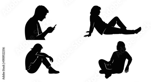 Silhouettes of people in various relaxed poses.