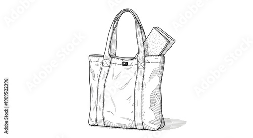 Canvas tote bag with notebook in line art style