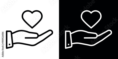 Hand holding heart icon representing care charity and donation. Vector illustration