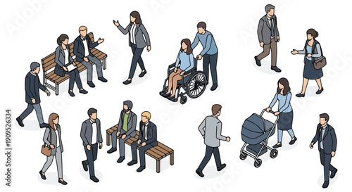 Diverse group of people in isometric illustration style.