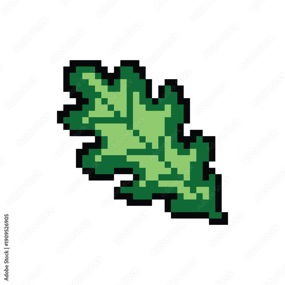 Obraz premium Pixel Art Green Oak Leaf Sprite