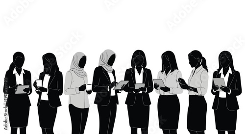 Diverse group of professional women in business attire.