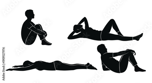 Silhouettes of people in various resting poses.