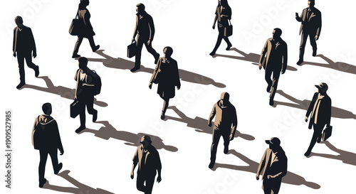 Diverse group of people walking in different directions.