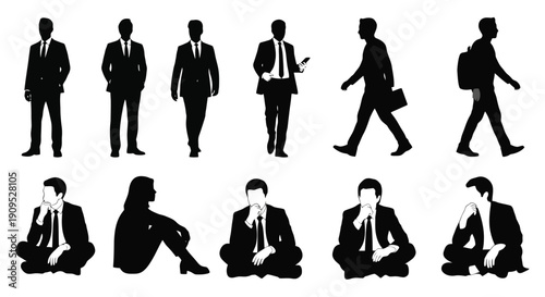 Collection of Business People Silhouettes in Various Poses.