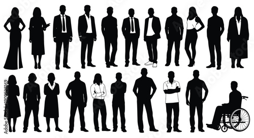 Diverse group of people silhouettes standing together.