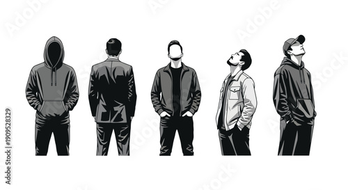 Diverse Male Figures in Casual and Stylish Attire.