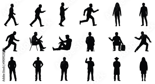 Collection of diverse human silhouettes in various poses and activities.