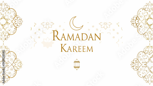 Elegant Ramadan Kareem greeting with golden crescent moon and lantern