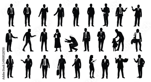 Collection of Business People Silhouettes in Various Poses.