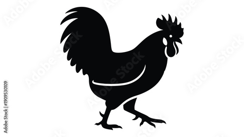 A majestic black rooster with a vibrant red comb and wattles standing on one leg. isolated on white background, Vector