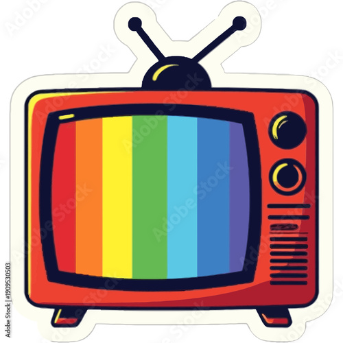 Old TV Displaying Pixel Rainbow Static Sticker | Cute Retro Television Illustration | Nostalgic Pixel Rainbow TV Kawaii Sticker Art | Vintage CRT TV with Colorful Static Sticker Design | Playful Retro