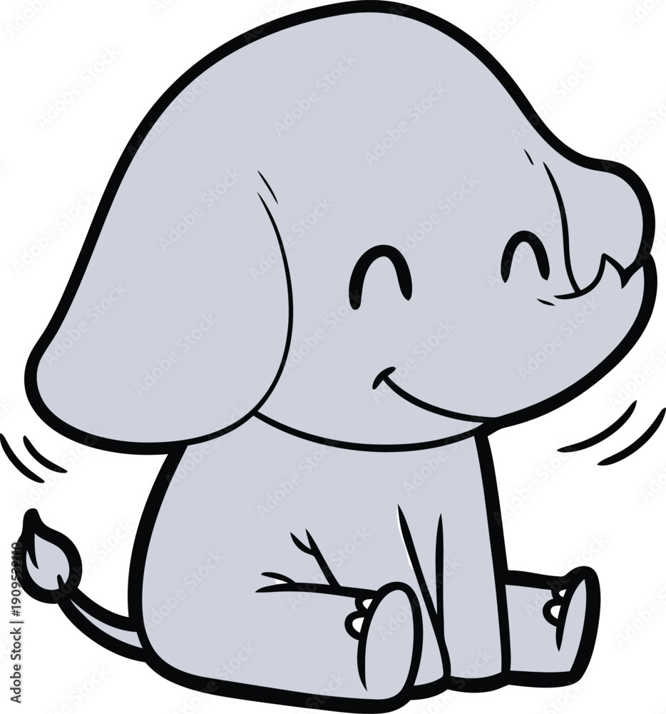 Fototapeta premium Cute cartoon elephant sitting and smiling happily