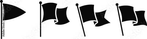 Collection of black flag silhouettes waving in the wind flags