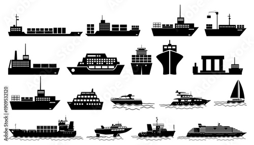 Modern ship and boat icon collection set