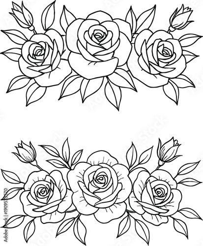 Vintage floral vector design featuring a seamless pattern and ornament set of hand-drawn roses and summer blossoms for elegant nature wallpaper and romantic art decoration