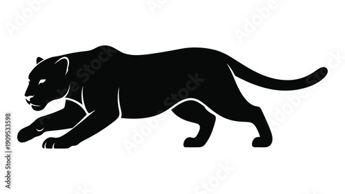 Black panther silhouette showcasing its powerful and sleek physique in mid-stride. isolated on white background, Vector