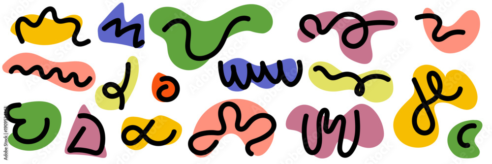 Fototapeta premium Abstract wavy curved lines and organic shapes in a minimalist doodle background for trendy design