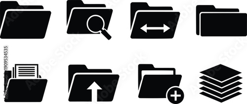 Various black and white icons of folders and folders.