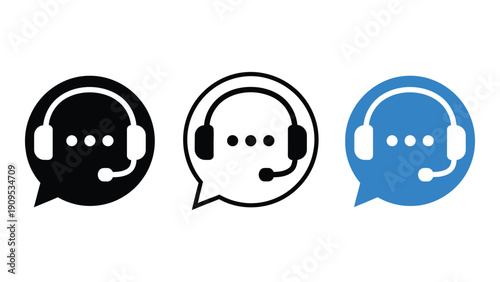 Three speech bubbles with headsets representing different customer support levels isolated on white background, Vector