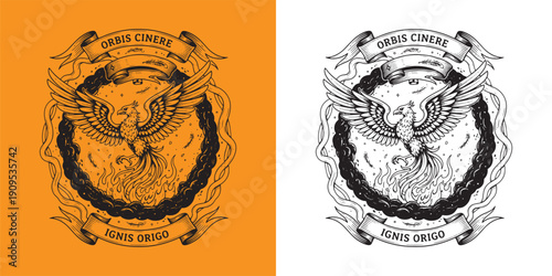 Phoenix Rising from Flames Rebirth and Fire Emblem Logo