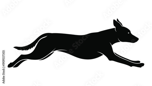 A dynamic silhouette of a dog running, captured in mid-stride with a sense of speed and agility. isolated on white background, Vector