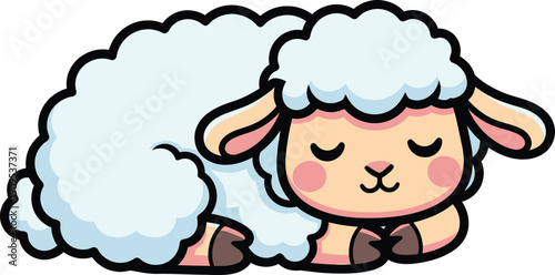 Cute cartoon sleeping sheep, kawaii style