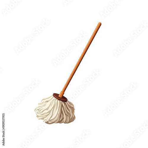 Illustration of a classic cleaning tool, composed of a wooden handle and absorbent mop head