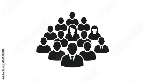 Human resources and teamwork concept showing a group of black silhouettes representing a corporate staff or community.