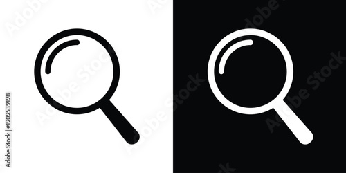 Minimalist magnifying glass icon with a subtle highlight. Essential flat vector graphic for search bars, discovery tools, inspection, and general find functions in web and app design.