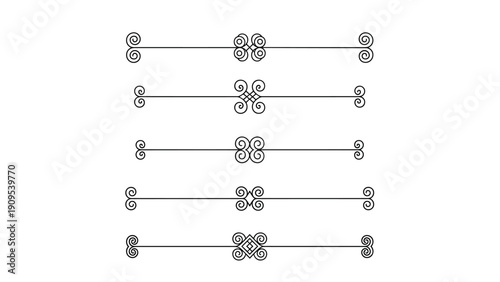 Collection of decorative horizontal dividers with intricate swirl patterns in black and white for page design.