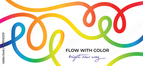 Abstract rainbow gradient line flow and winding path vector illustration background for modern website banner, landing page, creative brand identity and colorful digital art projects.