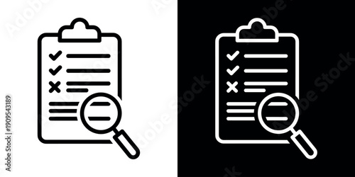 Assessment icon concept in flat black and white style on clean background vector illustration design