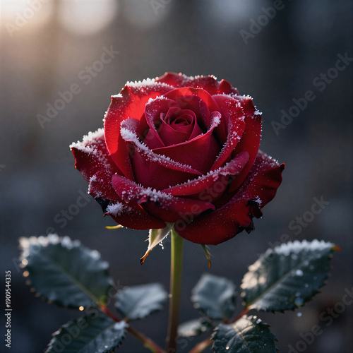 a frozen rose, a flower in another.artificial intelligence generator, AI, neural network image. background for the design