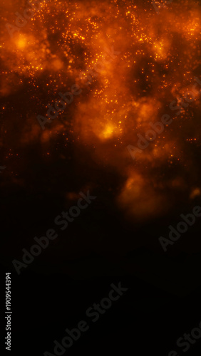 Canvastavla Hot glowing golden particles with fire sparks and smoky atmosphere
