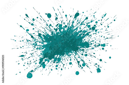 A teal abstract network of interconnected dots and lines, exploding from a central point