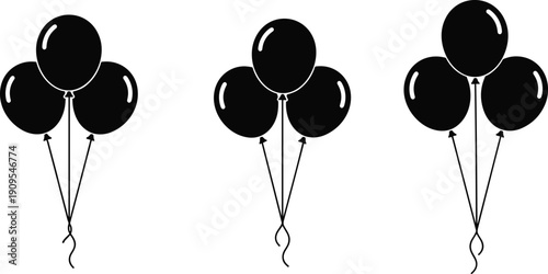 Black balloons silhouette set party celebration decoration birthday event concept isolated minimal vector illustration, flavector