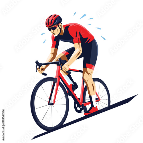 Male Cyclist Uphill. Road Bike Rider. Graphic Illustration. Sport and Fitness Concept.