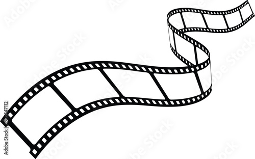 Curved film strip silhouette icon, cinema movie reel frame, video production media entertainment vector