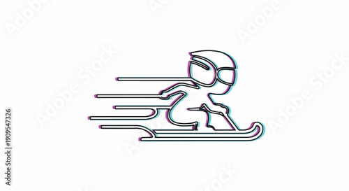 Stylized cartoon skier in motion, representing speed and winter sports, with a clean graphic design on white background.