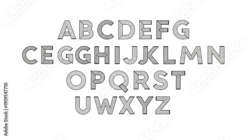 A collection of gray metallic letters displayed on a plain surface in a clean and organized manner from a straightforward viewpoint